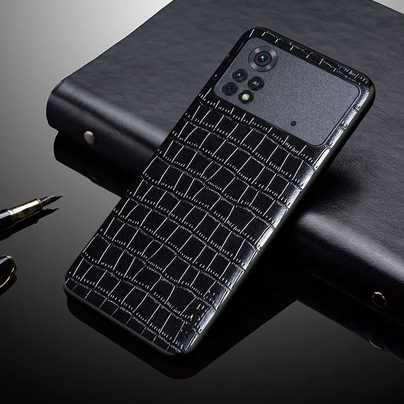 Xiaomi Poco X4 Pro X4 용 고급 악어 가죽 케이스 poco x4 NFC pro 전화 케이스 용 nfc 5G 프리미엄 슬림 피트 PU 뒷면 커버