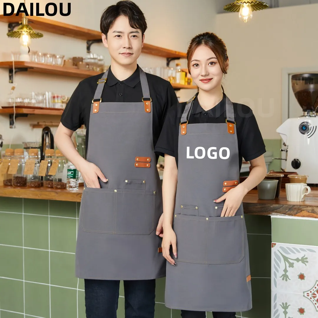 Apron Custom Logo Design Kitchen Apron Men And Women Waterproof Restaurant Coffee Roasting Apron Pocket Barbecue Hairdresser