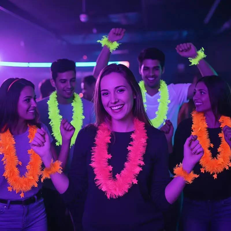 UV Reactive Neon Glow Star Lei Set Hawaiian Flower Leis with Bracelets for Wedding Pool Party - view 4