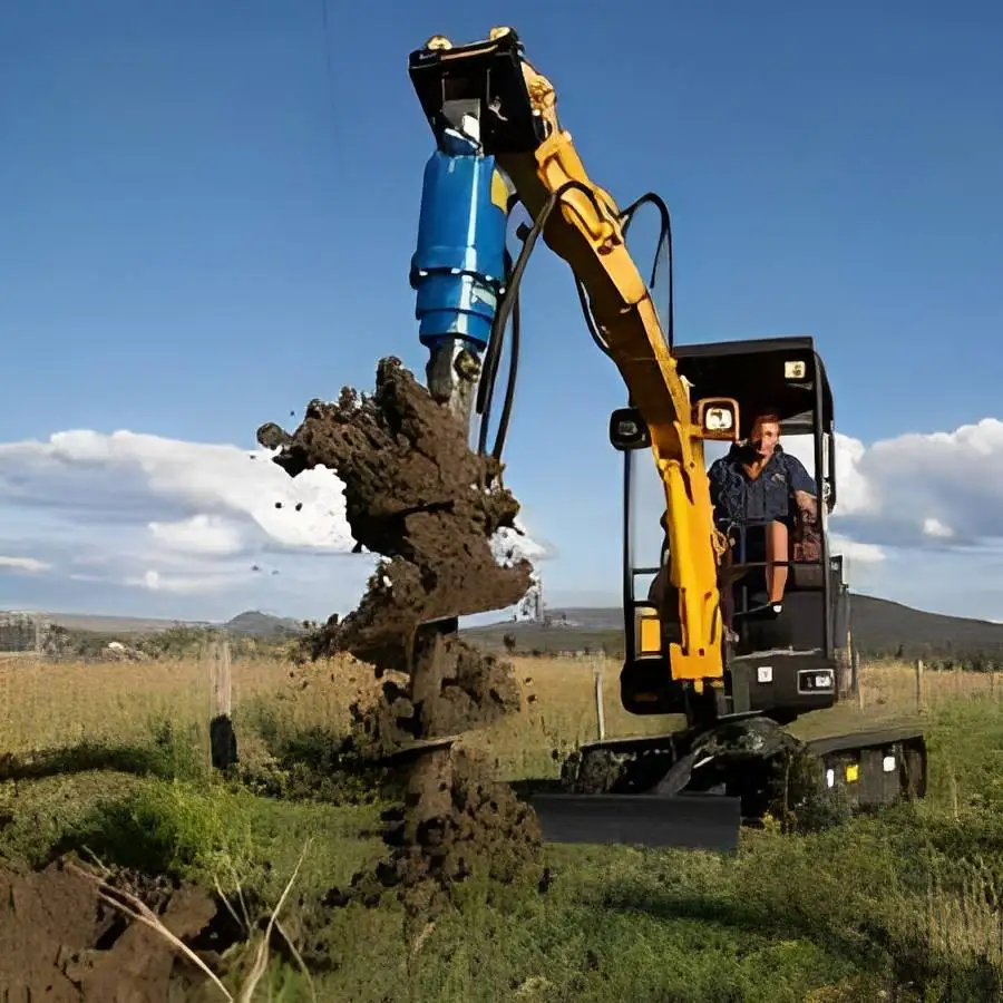 Custom Mini Excavator Attachment Hydraulic Earth Auger, Drill Machine for Hole Drilling & Ground Driving