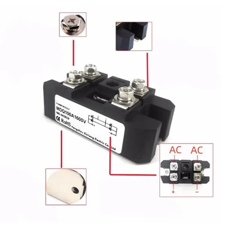 Mostek prostowniczy jednofazowy MDQ150A1600V 30A 40A 50A 75A 100A 200A 250A 300A 500A Dioda 100A 300A-16 moduł radiatora DC 12VDC