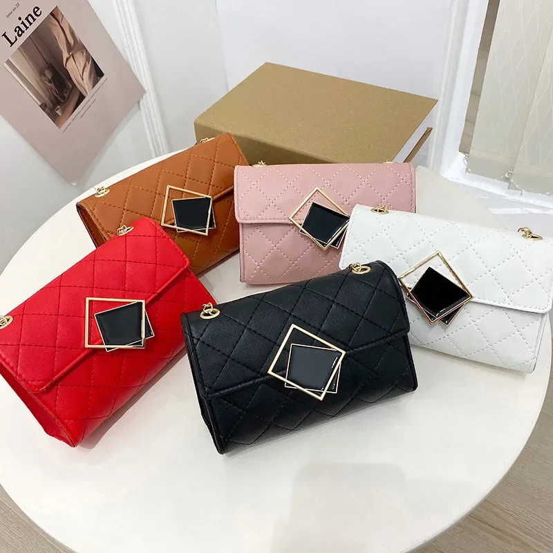 New Fashion and Leisure High Grade Feeling Checkered Diamond Embroidery Chain Single Shoulder Small Square Bag Crossbody Bag