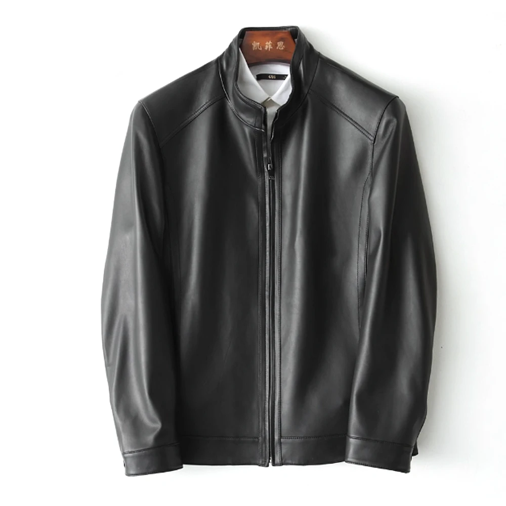 

kaifeisi New real Leather Coat men Casual Stand-Up Collar Genuine Sheepskin Leather Jacket Male Outerwear for winter Autumn