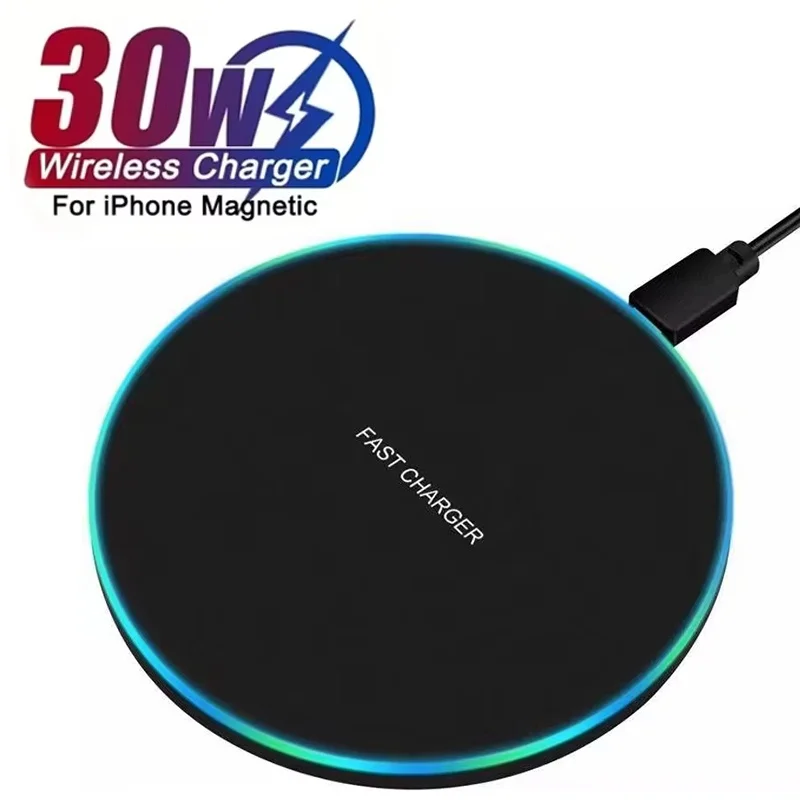 Car Desktop Wireless Charging Pad 30W Mini LED Charger Dock Station For iPhone 15 14 13 Pro Max Xiaomi Huawei Phone Base Stand