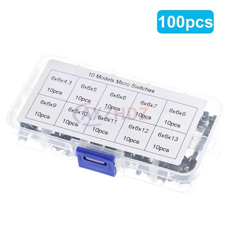 10 моделей 6*6 Высота: 4,3 5 ~ 13 мм Тактовый переключатель Комплект тактильных кнопочных переключателей DIP 4P микропереключатель 6x6x5 Ключевой переключатель для Arduino
