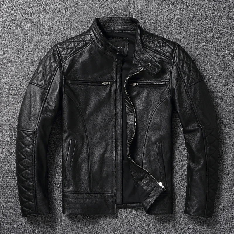 

YR!Free shipping.2024 brand new motor biker genuine leather coat.black quality cowhide jacket.sales men slim cloth