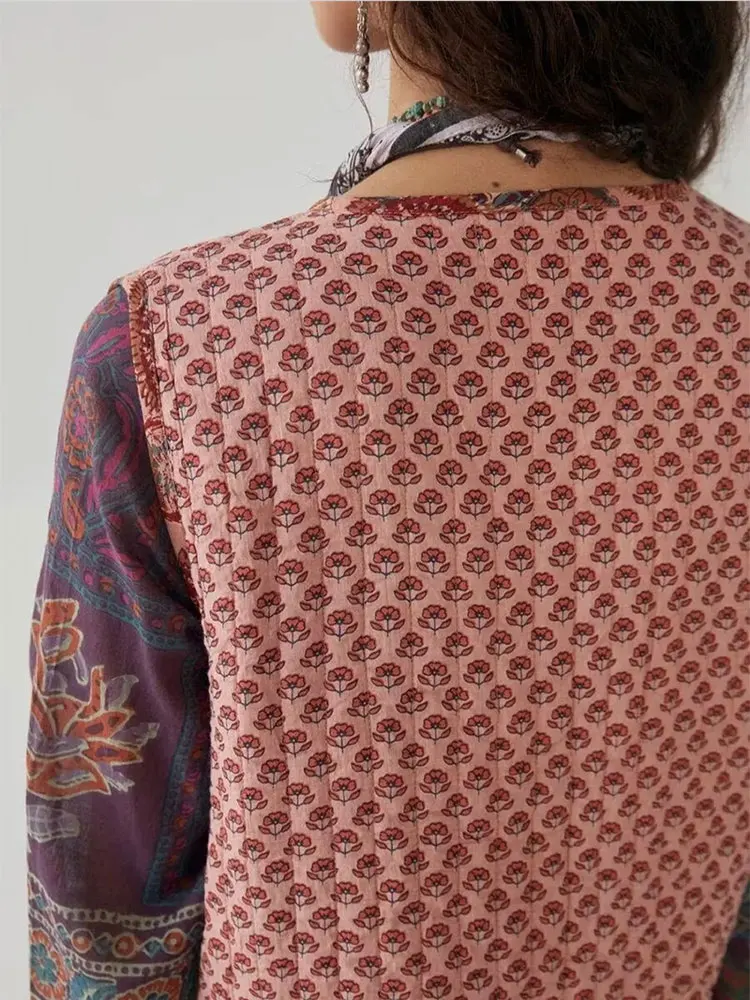 Chaleco con estampado de doble cara para mujer, cárdigan versátil Retro con cuello en V, sin mangas y bolsillo, Color sólido, novedad de 2024