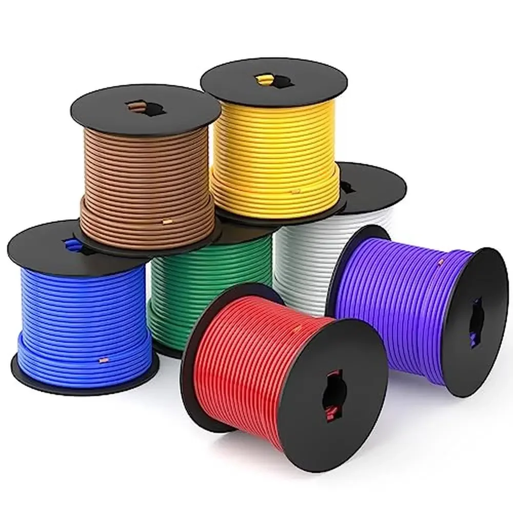 

7 Wire Trailer Harness Spool 100ft 14 Gauge Copper Clad Aluminum Flexible PVC Insulated Waterproof RV Camper Towing Wiring Kit