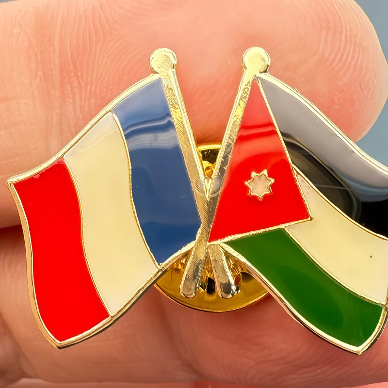 France & Jordan Flag Metal Soft Enamel Lapel Badge Pins Brooches