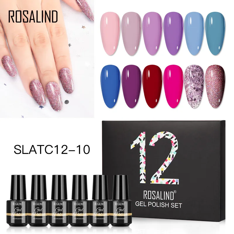 

ROSALIND 12PCS SET Gel Nail Polish Hybrid Varnish Semi Permanent UV Nail Art Line Nail Polish Soak Off Top Base Coat Gel Esmalte