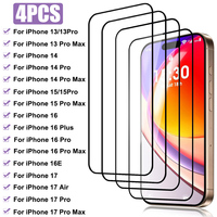 4Pcs Full Cover Tempered Glass For iPhone 13 14 15 16 Pro Max Plus 16E Screen Protector Film For iPhone 17 Pro Max 17 Air glass