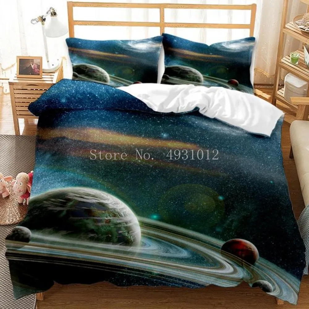 3D Galaxy Duvet Cover Set Single Double Twin Queen King 3pcs Bedding sets Universe Outer Space Themed Bedclothes