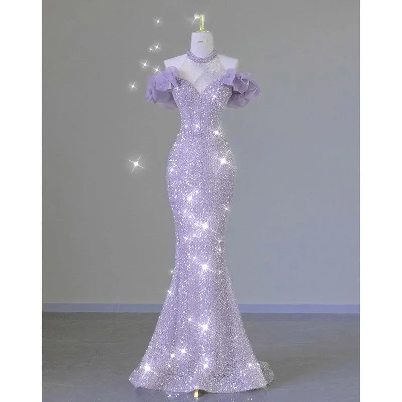 

A new purple toasting style halter dress for banquet hosts