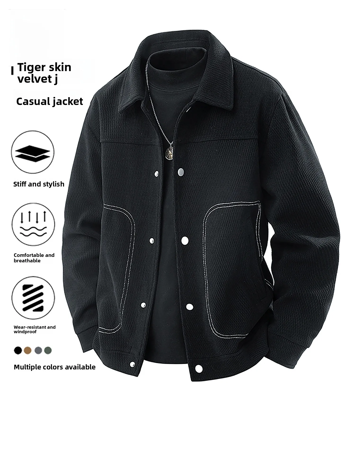 

Bla Suede Jaet Men's Loose Fit Collar Autumn New Sle Faion Urban Casual Long Sve Zipper Closure No Hat Youth Coat