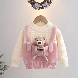 Girls Pullover Sweater Korean Edition Autumn/Winter New Round Neck Knitwear Boys and Girls Little Bear Thread Sweater 2024 New