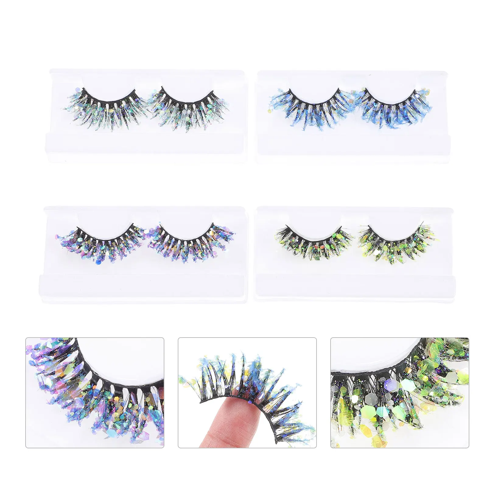 4 paires de faux cils à paillettes, maquillage coloré, Extensions de cils épais pour fête d'halloween, Cosplay