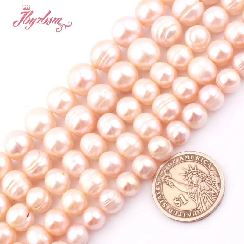 Natural Freshwater Pearl Pink Nearround Loose Stone Beads For Necklace Bracelet DIY Jewelry Making Strand 15 Inch Free shipping