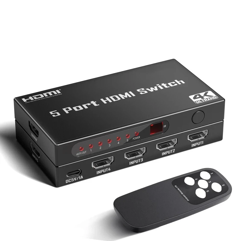Upgrade 5 In 1 Out HDMI-compatible Switch 4K30Hz 1.4 HDCP1.3 HDR 3D Dolby Vision IR Remote for LED TV PS4 PC Monitor Laptop Game