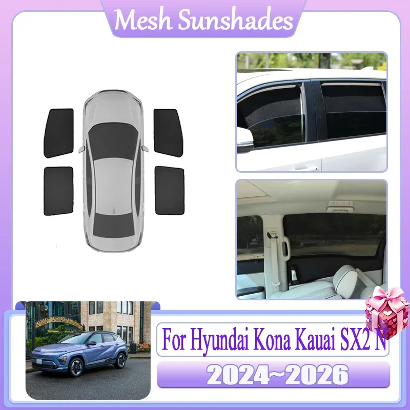 

Автомобильный сетчатый солнцезащитный козырек для Hyundai Kona Kauai SX2 N Line 2024 2025 2026, магнитный солнцезащитный козырек для окна, анти-УФ, теплоизоляционные аксессуары