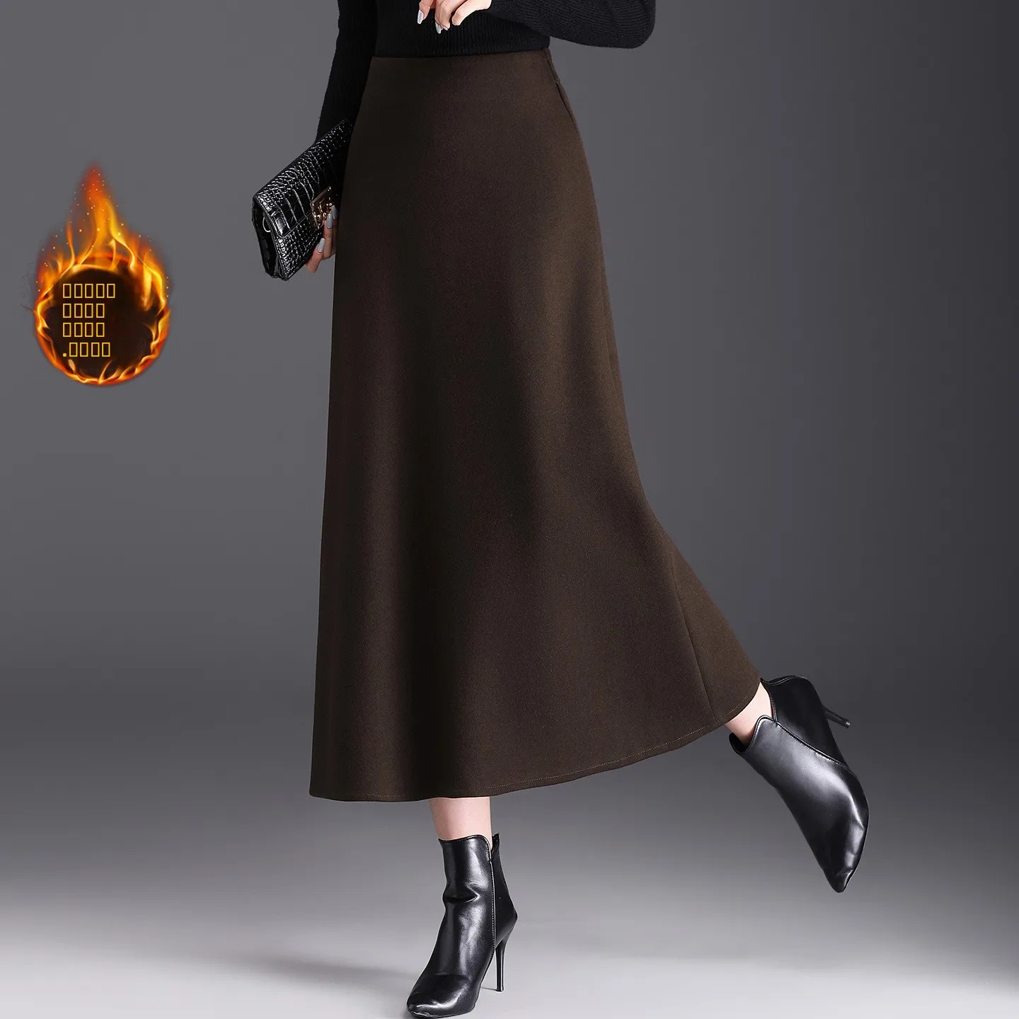 

High Waist Fce Lined Camere Skirt Women's Autumn Winter New Sle Long a Line Skirt Slimming Versatile Hip Concealing