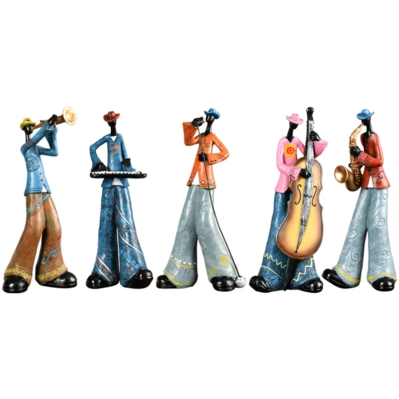 

Jazz Band Player Figurines Vintage Musician Figure Resin Statues Desktop Ornament Retro Sculpture Home Indoor Decor