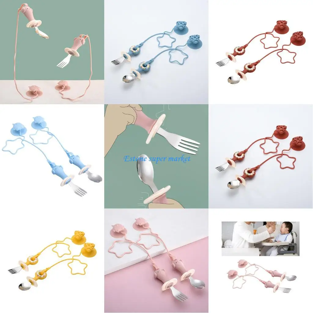 

090B Infant Feeding Spoon Fork Secure Suction Cup Easy to Clean for Baby Feeding