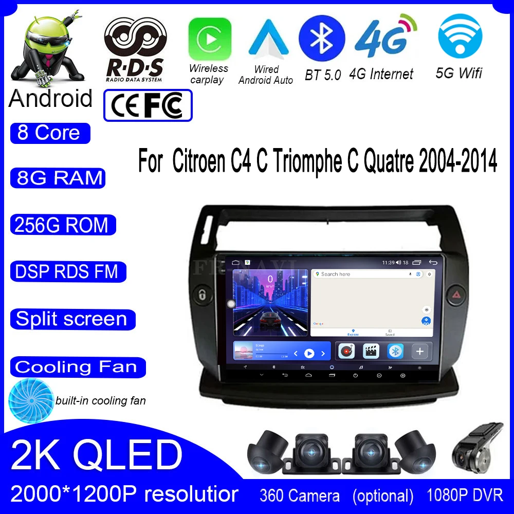 

9-дюймовый для Citroen C4 C Triomphe C Quatre 2004-2014, автомобильный мультимедийный плеер, видео, GPS-навигация, стереоэкран Carplay