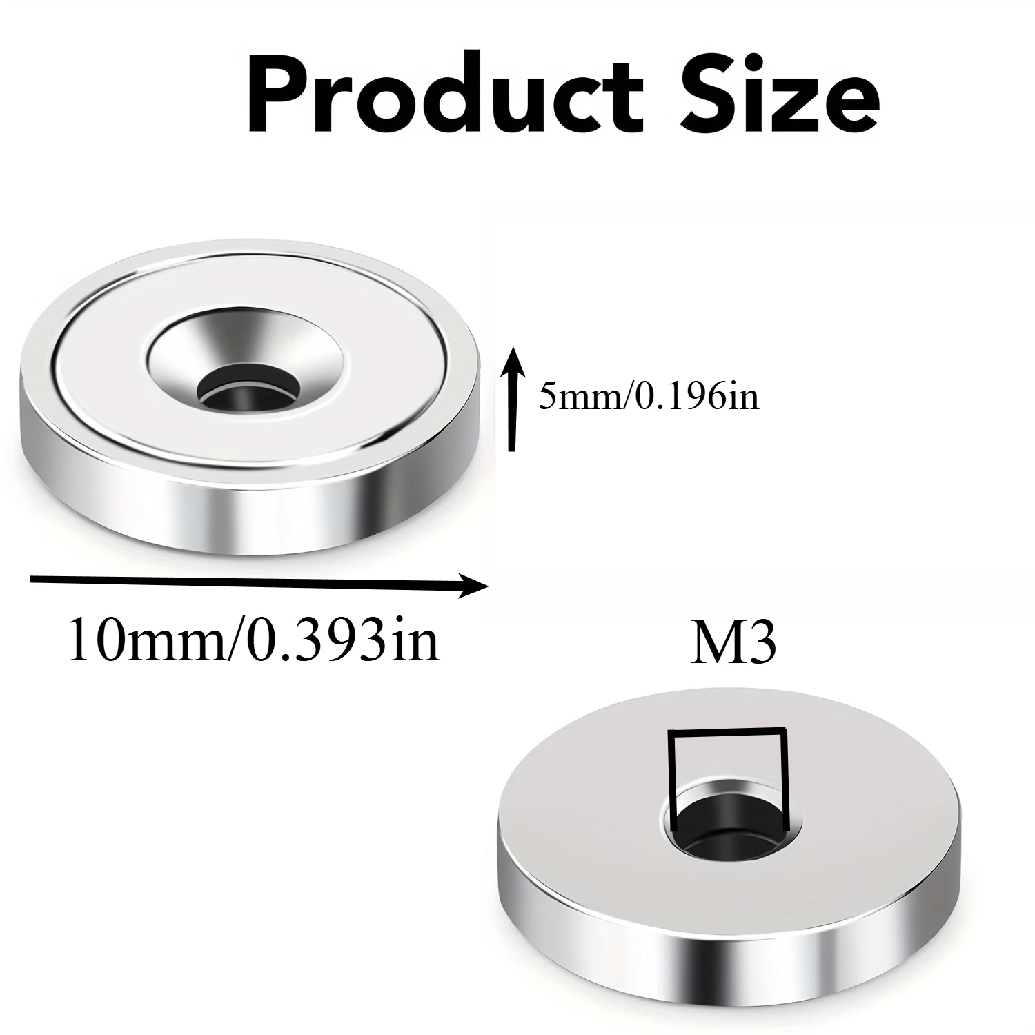 10x5-M3/15x5-M4 Multi Purpose Countersunk Hole Circular Magnet Widely Used in Whiteboards, DIY, Offices, Handicrafts, Warehouses