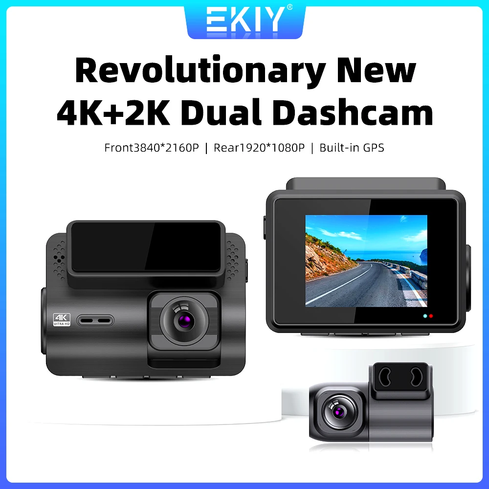 

Видеорегистратор EKIY M700B 4K со встроенным GPS, камерой 2160P 140FOV, записью 24 часа в режиме парковки, Wi-Fi, приложением и задней камерой 2K
