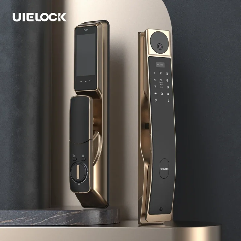 UIELOCK Tuya WiFi Electronic Digital Door Lock Code Card Phone Fingerprint Face Recognition Aluminum Smart Door Lock with Camera