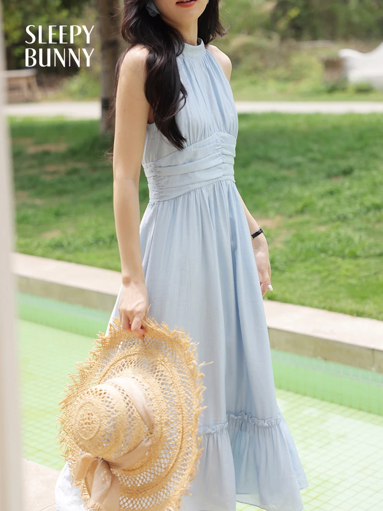 Elegant Halter Neck Maxi Dress Women Summer Beach Vacation Sleeveless Long  Sundress High Waist A-Line Long Dress with Ruffle Hem - AliExpress 200000345