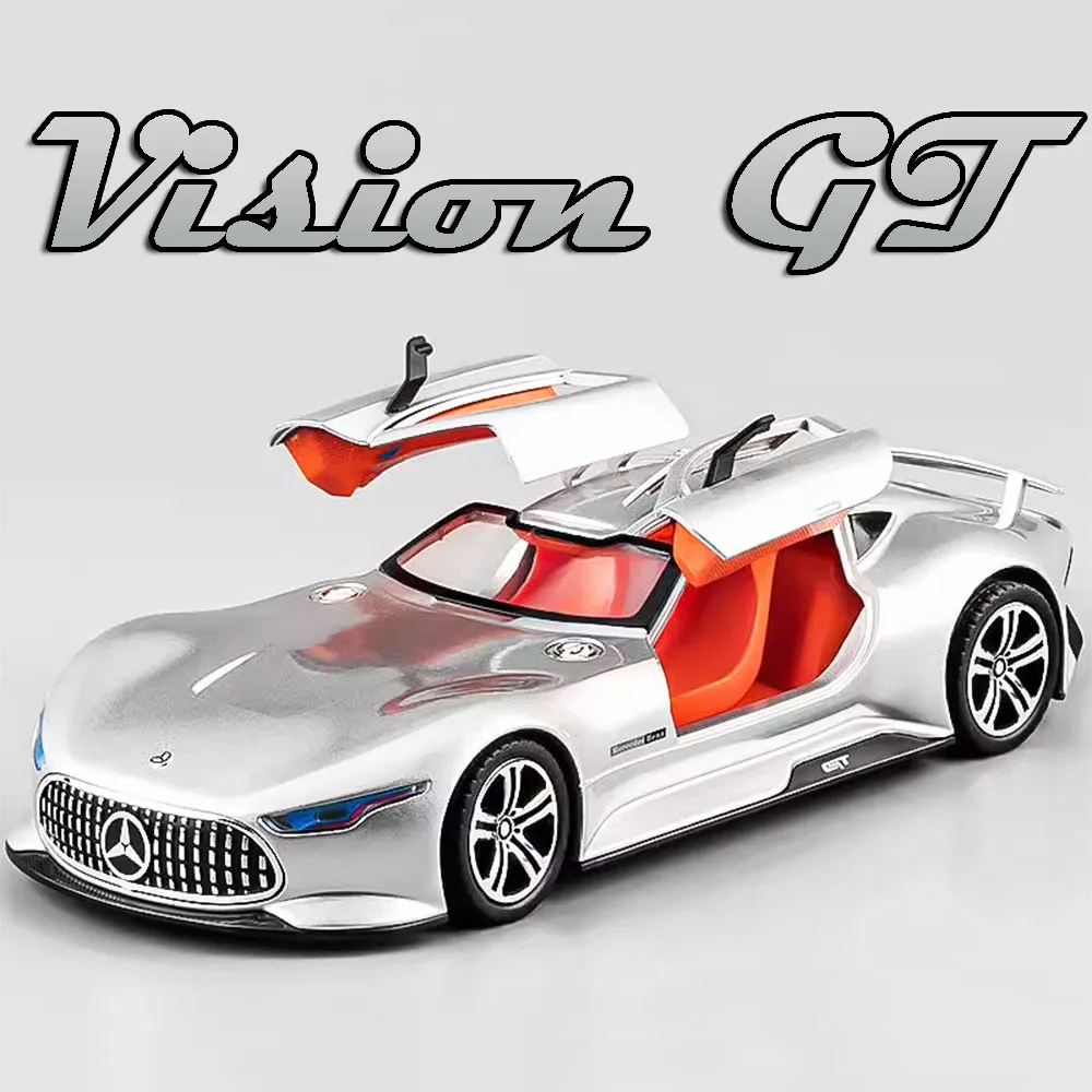 Coche deportivo VISION GT a escala 1:24, modelo de juguete, aleación fundida a presión, miniatura, un supercoche, puertas con luz de sonido, espalda abierta para adultos