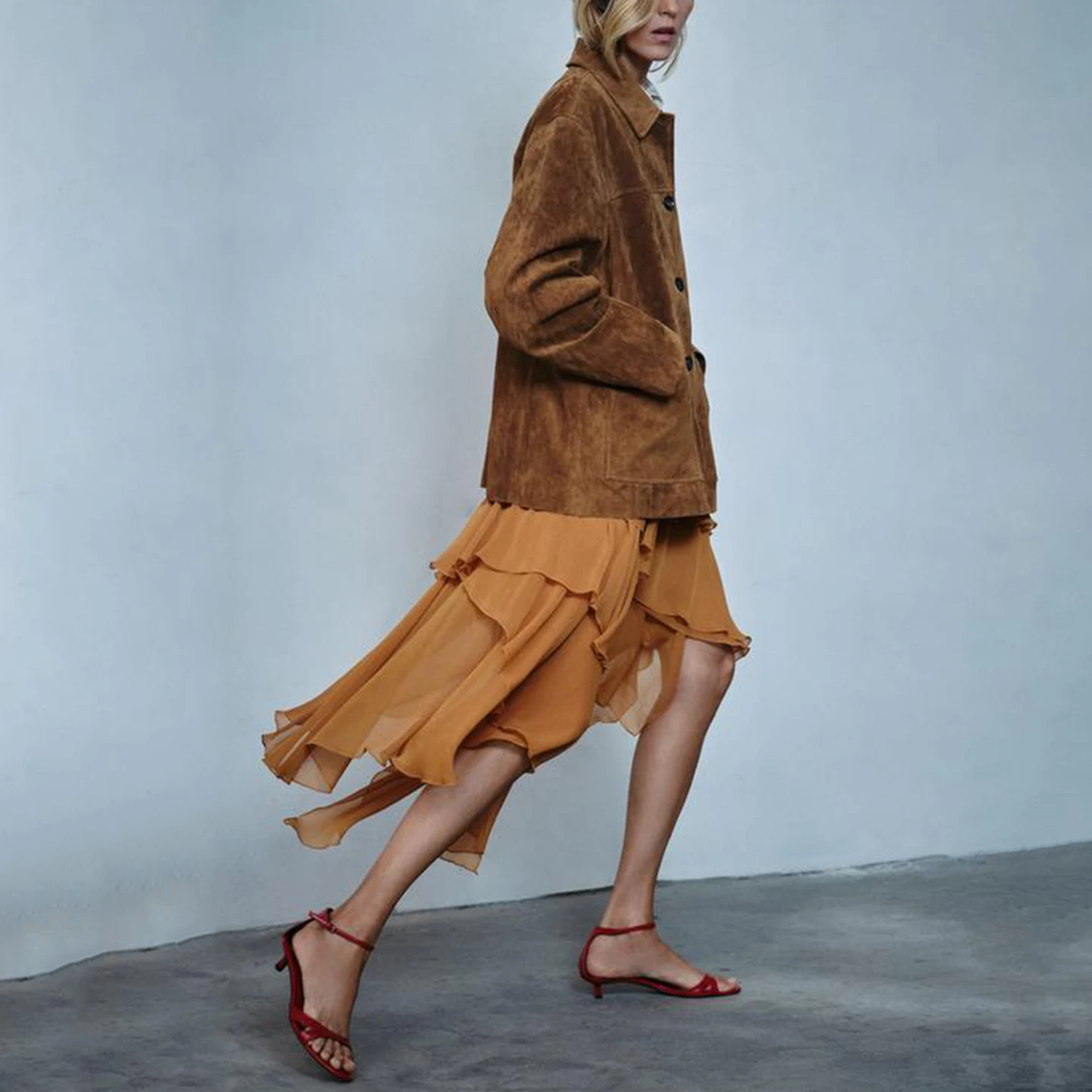 Z レディース ファッション 非対称オーバーラップ装飾 ミディスカート 肌に優しい 通気性のある ポリエステル繊維 マイクロストレッチ 日常着