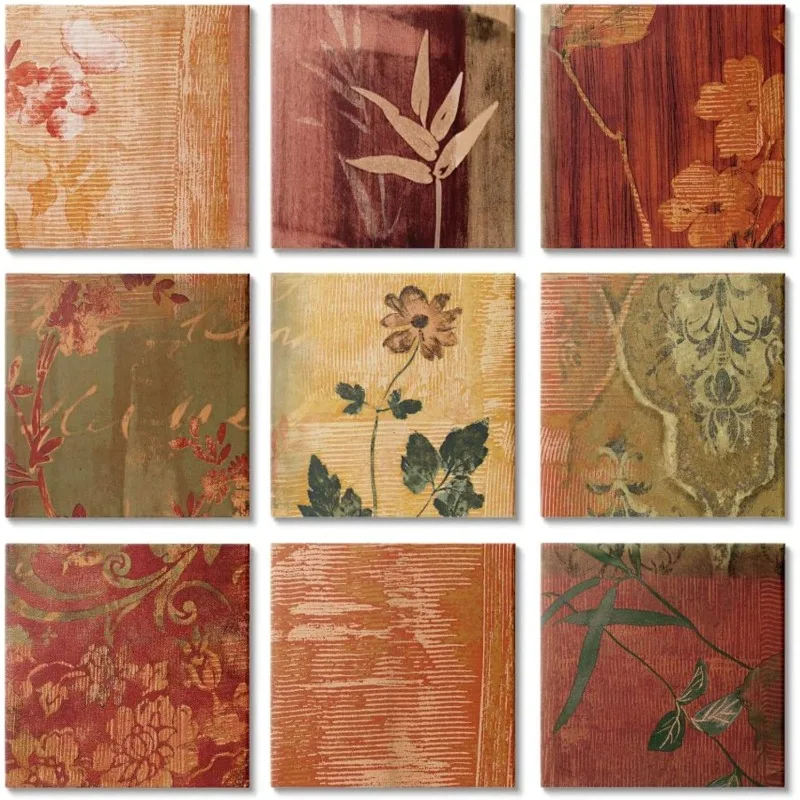 Floral Tapestry Pattern Vintage Regal Charm Canvas Chris Donovan Wall Art, 9pc, each 12 x 12