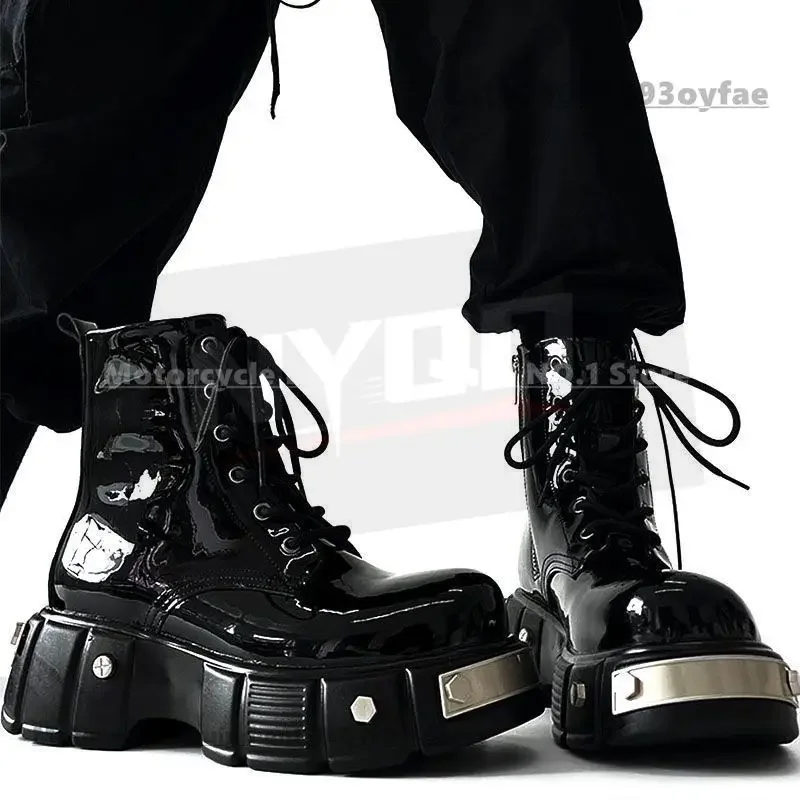 

Retro casual high boots unisex metal motorcycle boots workwear rock thick soled boots mens botas moto botas motociclista