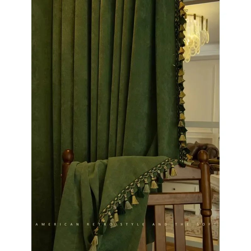 

American Ins Style Customized Curtains for Living Dining Room Bedroom Vintage Chenille High Shading Premium Sense Tulle