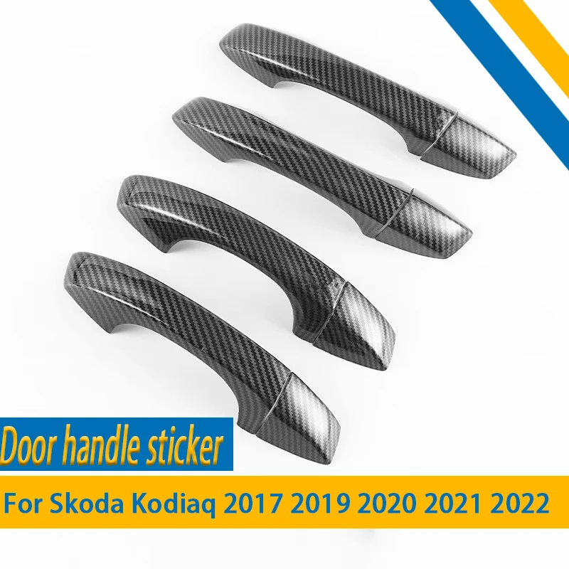 Carbon Fiber Chrome Car Side Door Handle Cover Trim Sticker Styling Accessories For Skoda Kodiaq 2017 2019 2020 2021 2022