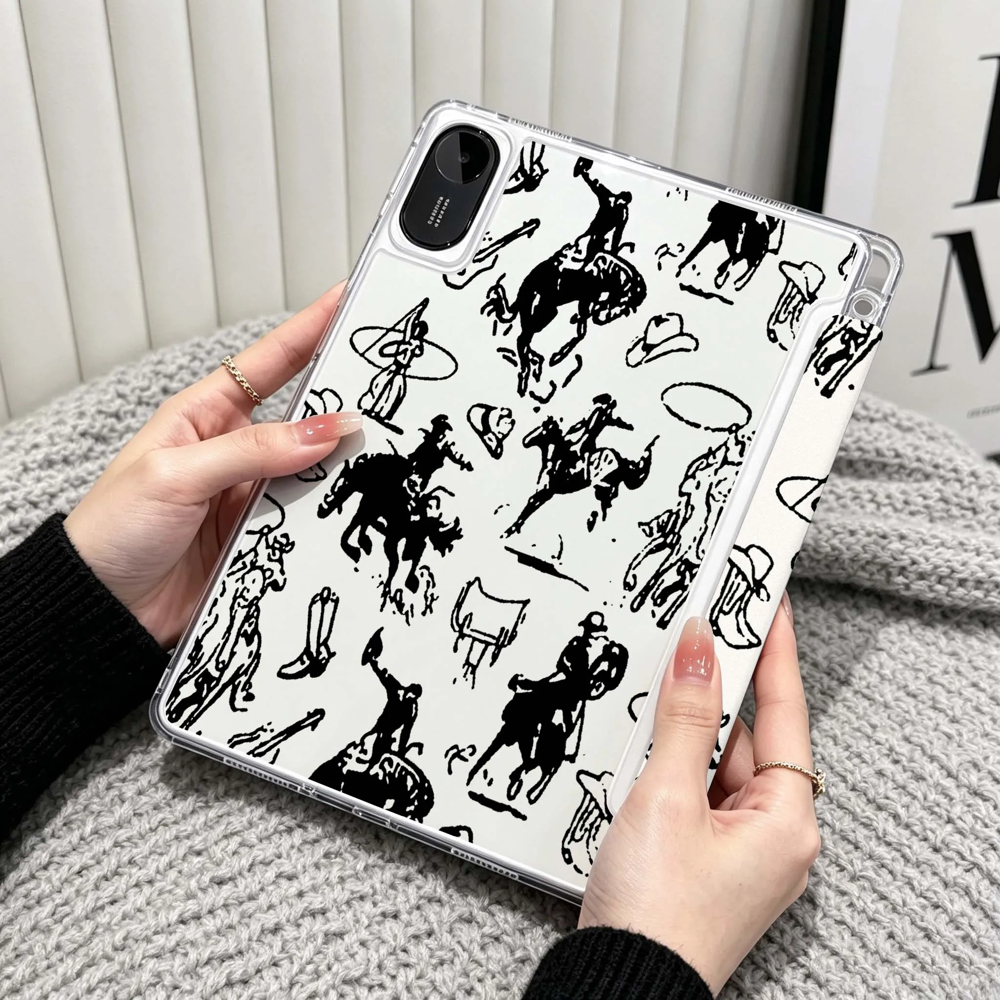 Cowboy Boot Pattern Case For Xiaomi Redmi Poco Pad 5 6 7 8 Pro SE 11 11.2 12.1 Inch Transparent Y-Shaped Folding Tablet