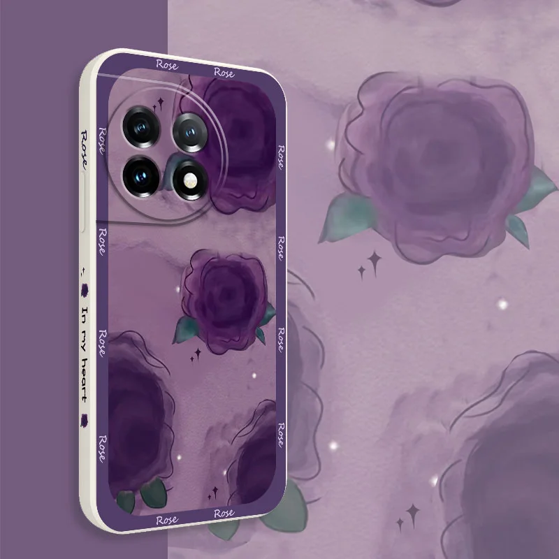 Purple Rose Phone Case For Oneplus 12 12R 11 11R 10 10R 10T 9R 9RT 9 8T 8 7 7T Pro 5G Liquid Silicone Cover