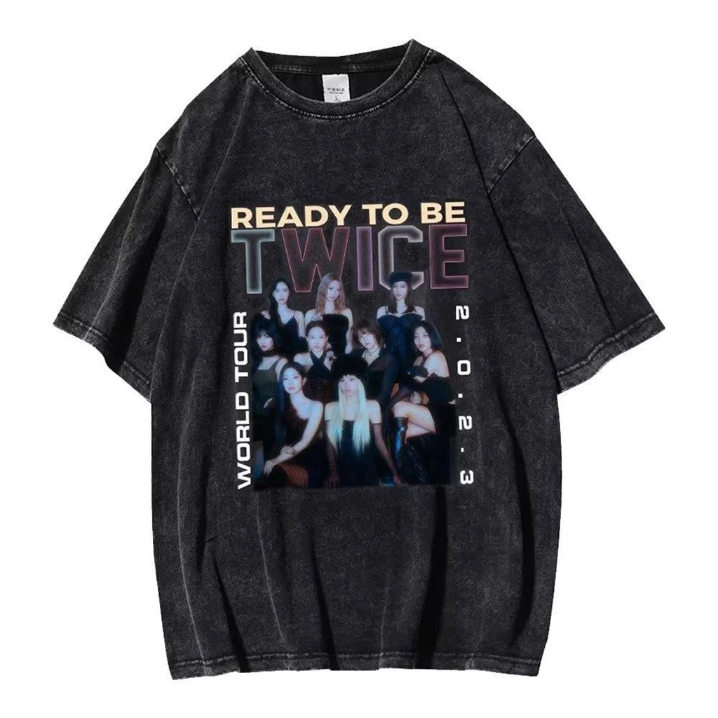 Twice High Street Washed Short Sleeve T-shirt World Tour Album Poster Same Style European and American Singing Dress Girl