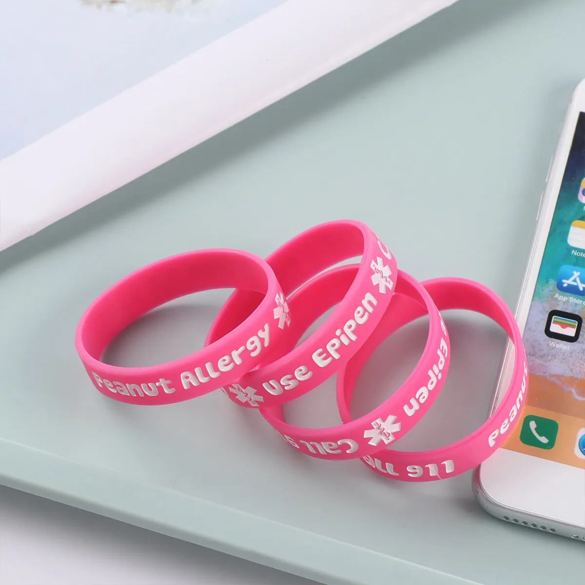 

4Pcs Silicone Bracelet Medical Warning Hand Strap Wristbands Pink PVC Decoration Hand Rings Bracelet