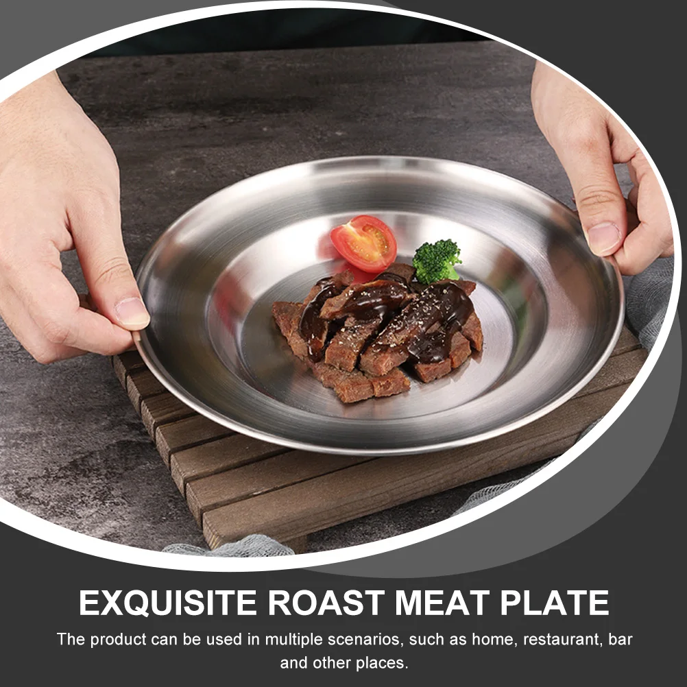 

Stainless Steel Plate Pastry Serving Tray Dinner Practical Roast Meat Dish Size Store Stable Display