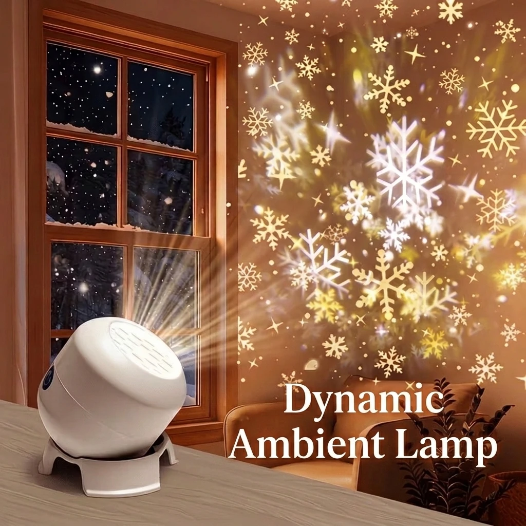 360° Rotating LED Snowflake Projector Light USB Rechargeable Snowflake Dynamic Atmosphere Lamp for Bedroom Party Christmas Decor