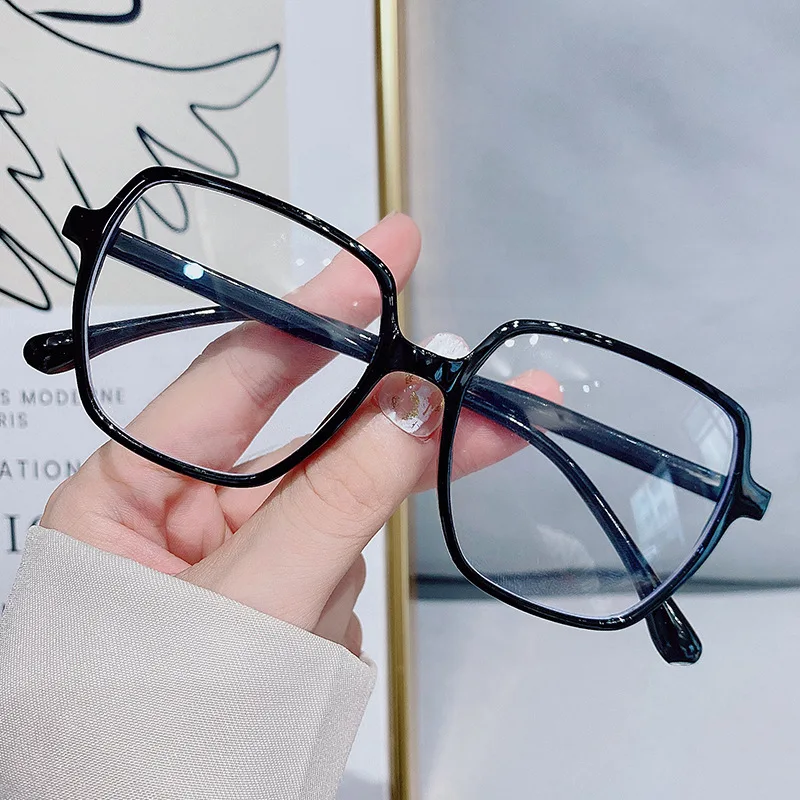 Myopia Glasses Anti-Blue Light Nearsighted Glasses Women New Large Frame Korean Transparent PInk Frame Glasses -0.5 to -6.0