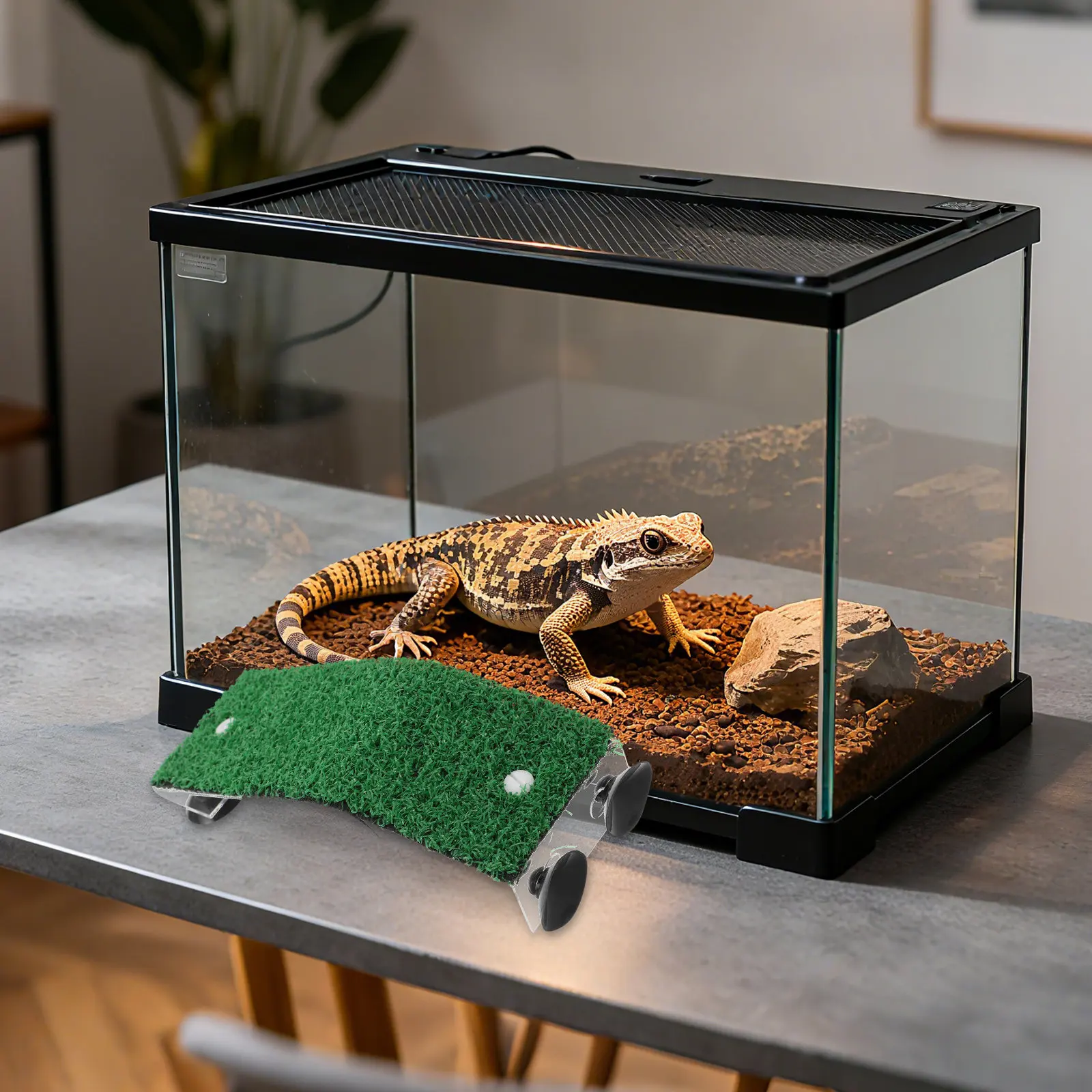 Pool Animal Escape Ramp Turtle Basking Platform Artificial Grass Fish Tank Suction Cups Pet Pool Critters Rescue Ladder Wildlife