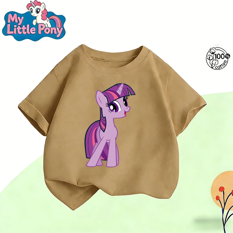 

My Little Pony 2025-26, летняя детская футболка унисекс из 100% хлопка с принтом Hasbro, свободная повседневная дышащая футболка унисекс