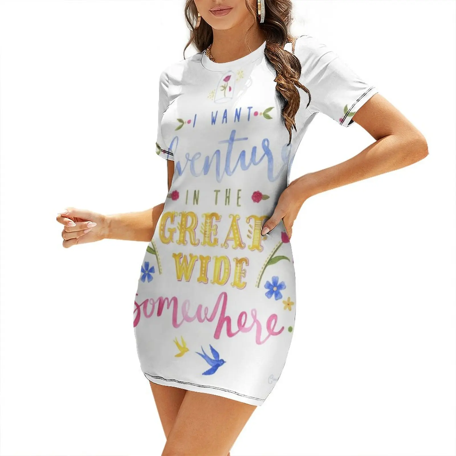 Beauty and the Beast Adventure Typography Short Sleeved Dress summer women's dress 2025 Evening gown luxury woman evening dress