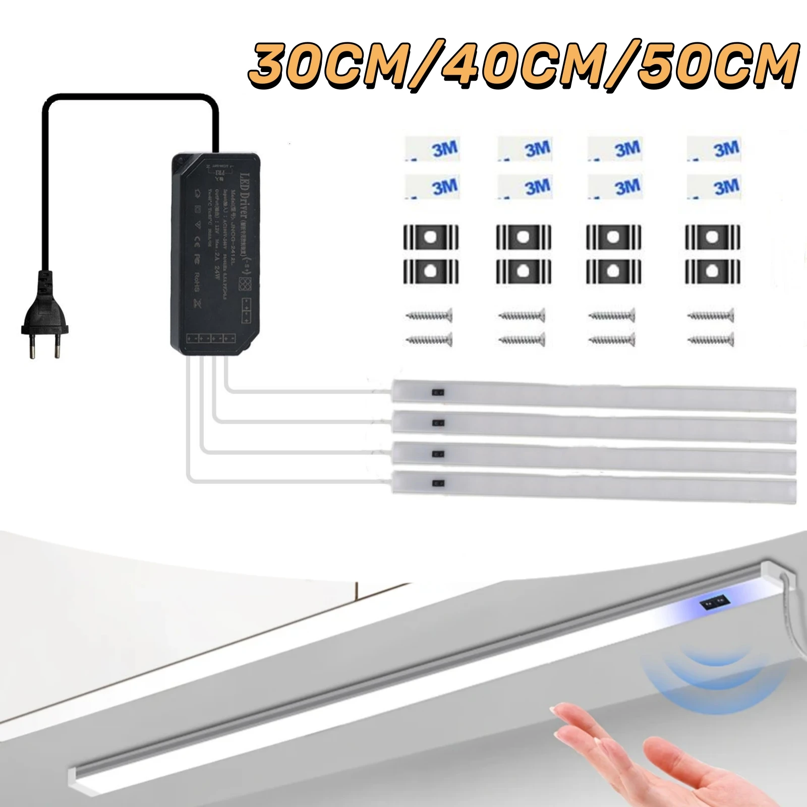 30CM 40CM 50CM Kitchen LED Under Cabinet Light 12V Hand Scan Motion Sensor Aluminum Bar Tube Night Lamp DIY Shelf Backlight