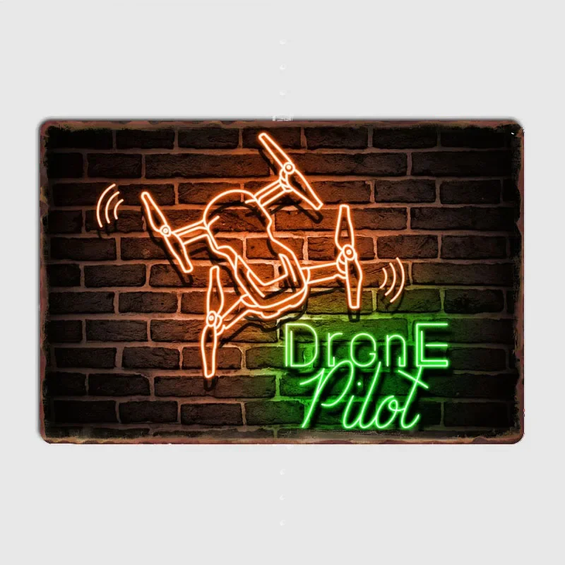 Drone Quadcopter Racing Metal Wall Art Cave Pub Garage Classic Painting Tin Neon Sign Vintage Posters Room Decor Home Decoration