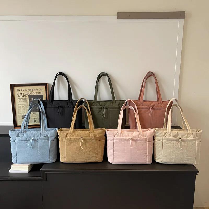 2026 Fashion Urban Simple Style Zipper Tote Bag Large Capacity Canvas Tote Bag Women's Commuter Shoulder Bag